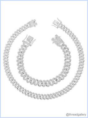 Cuban Link Chain Necklace Bracelet Set 14k Gold Plated Hip Hop Jewelry